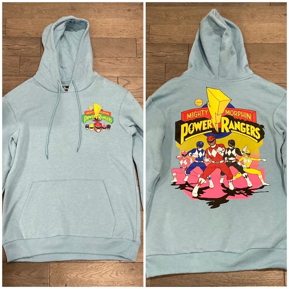 Official Power Rangers Blue Retro Pullover Long Sleeve Hoodie Men's Size Small